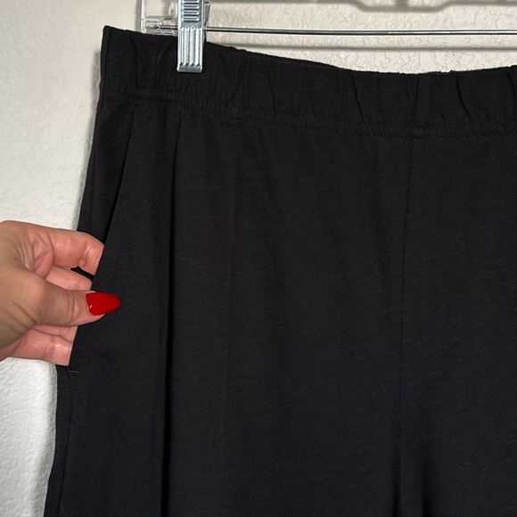 EILEEN FISHER L Slubby Organic Cotton Wide-Leg Sleep Pant in Black Pajama Pants - Picture 2 of 13